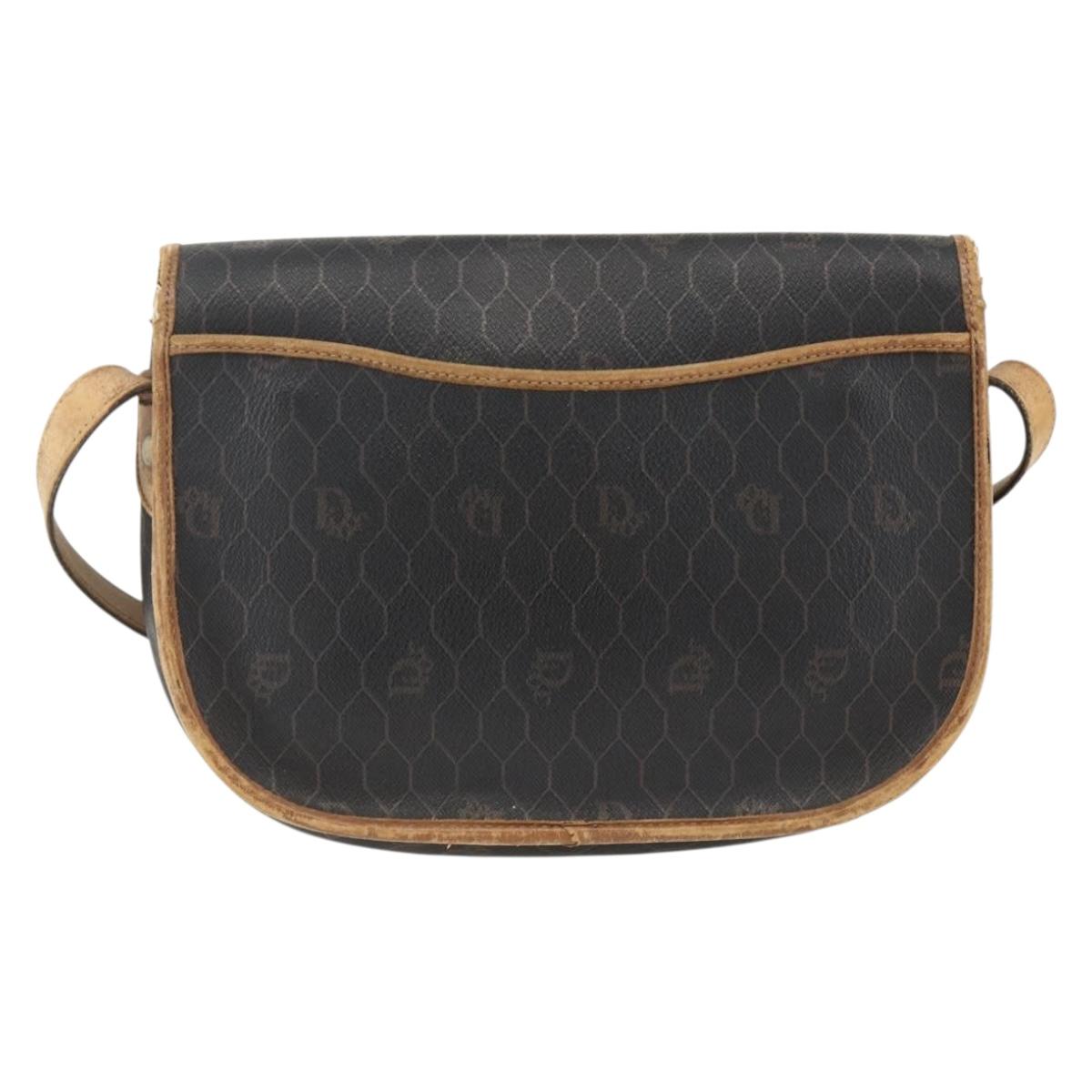 Christian Dior Honeycomb Canvas Shoulder Bag PVC Black Gold Auth ka2876