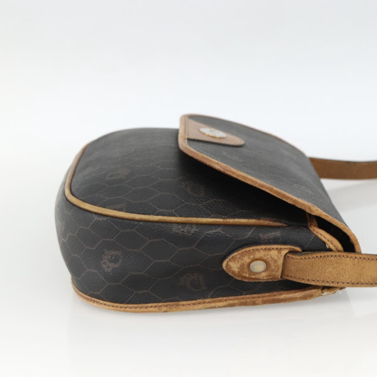 Christian Dior Honeycomb Canvas Shoulder Bag PVC Black Gold Auth ka2876