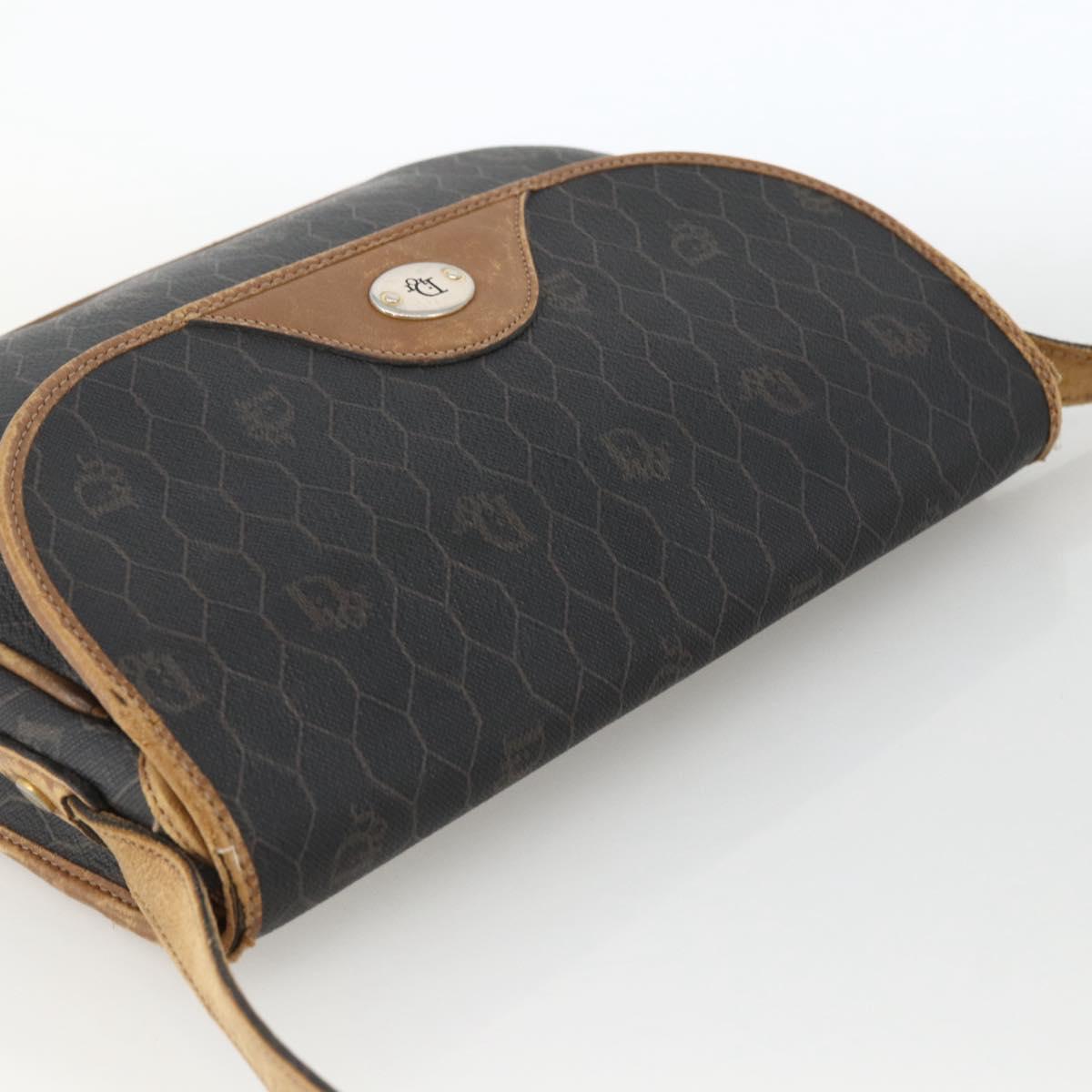 Christian Dior Honeycomb Canvas Shoulder Bag PVC Black Gold Auth ka2876