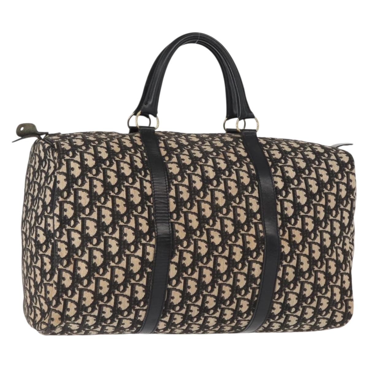 Christian Dior Trotter Canvas Boston Bag Black Gold Auth ka288