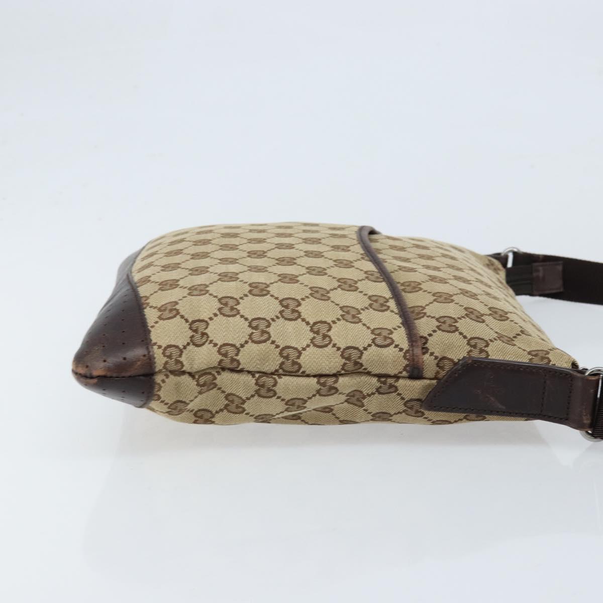 GUCCI GG Canvas Shoulder Bag Beige Silver 145857 Auth ka2886