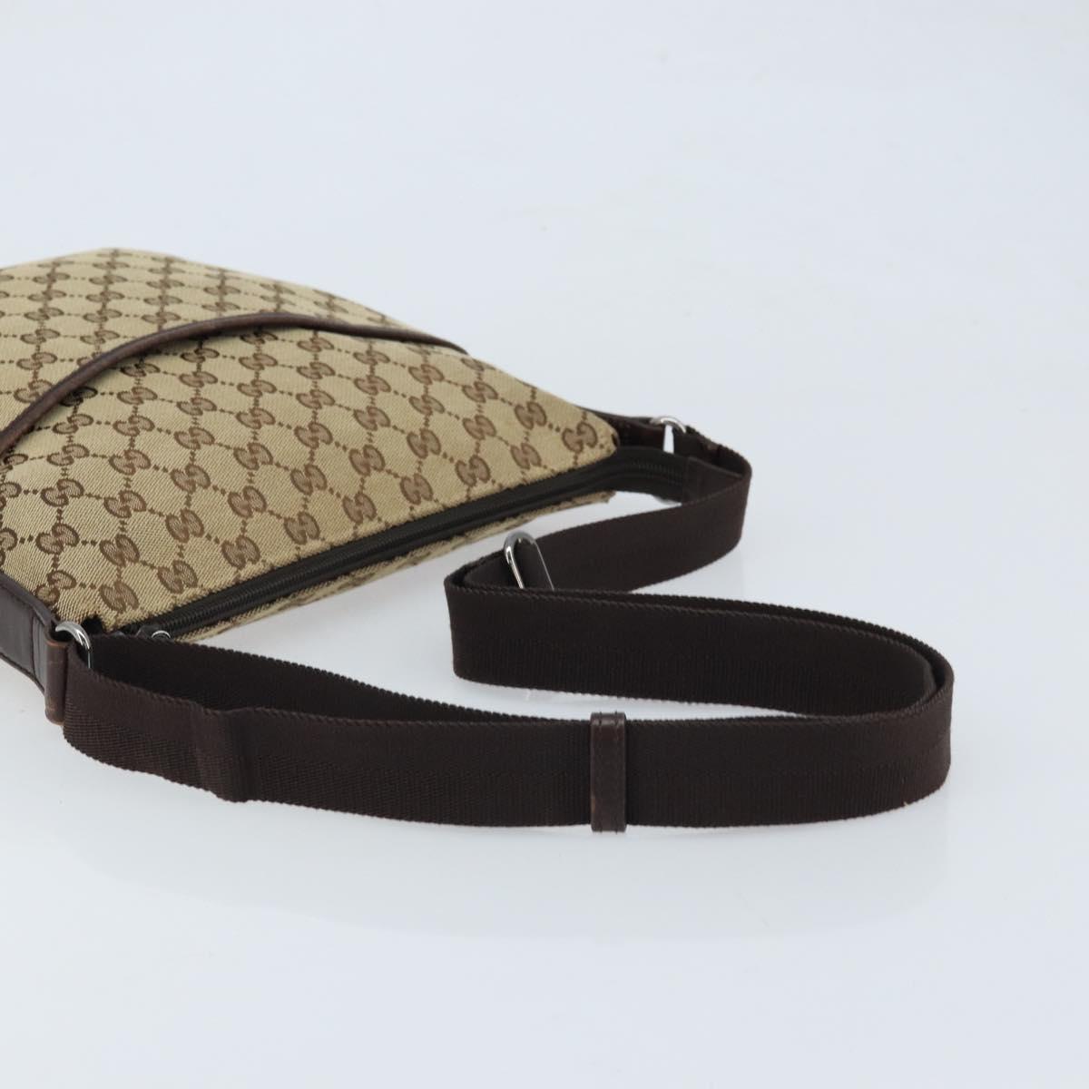 GUCCI GG Canvas Shoulder Bag Beige Silver 145857 Auth ka2886