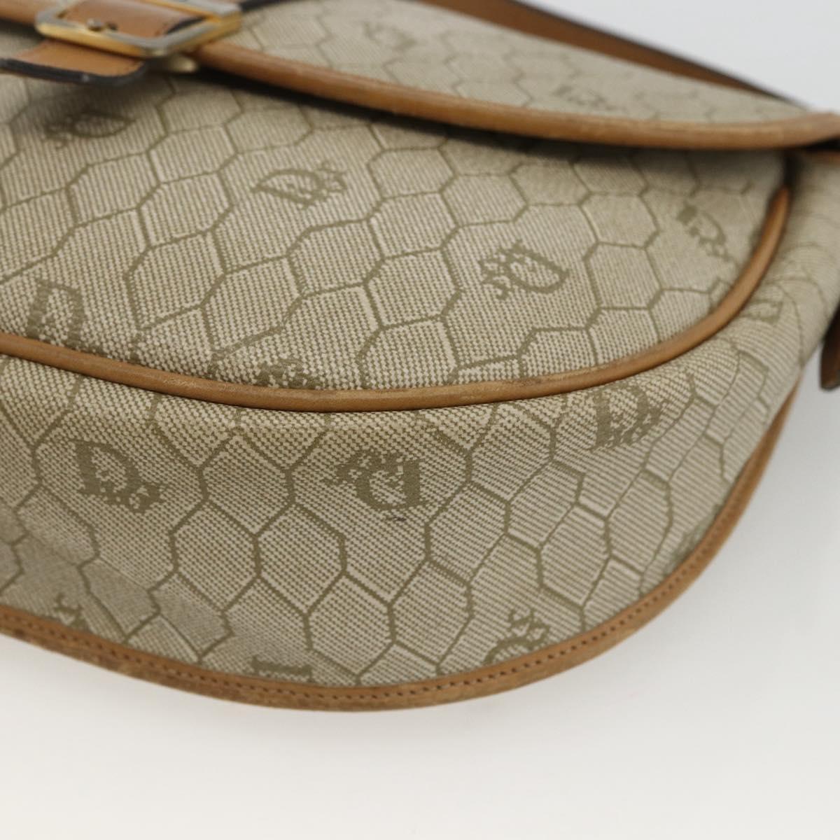 Christian Dior Honeycomb Canvas Shoulder Bag PVC Beige Gold Auth ka2888
