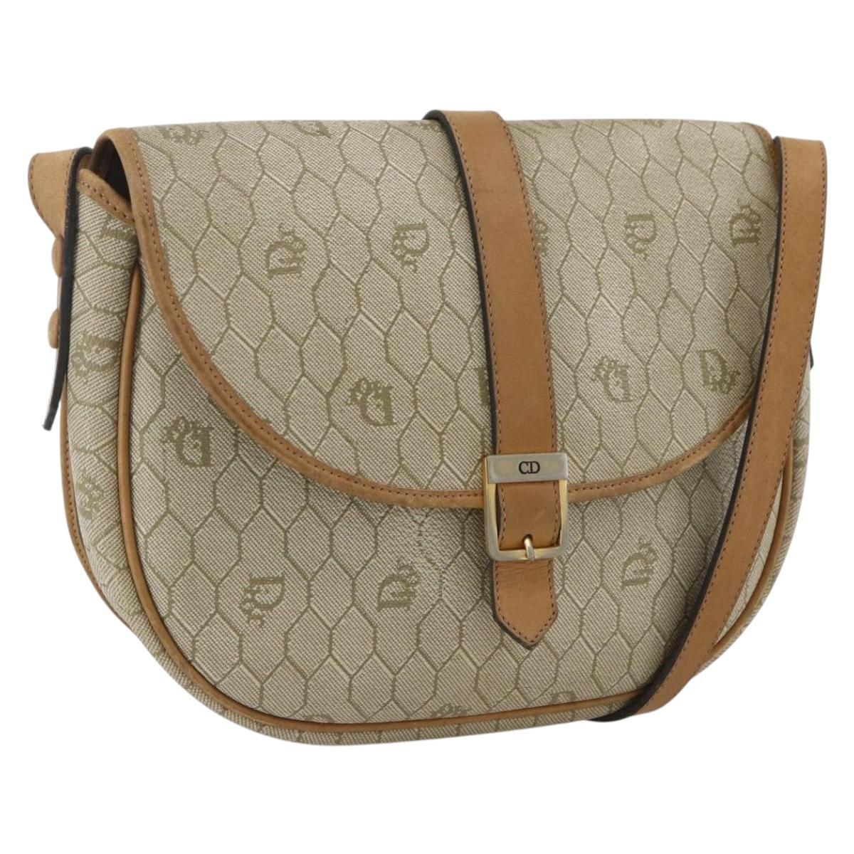 Christian Dior Honeycomb Canvas Shoulder Bag PVC Beige Gold Auth ka2888