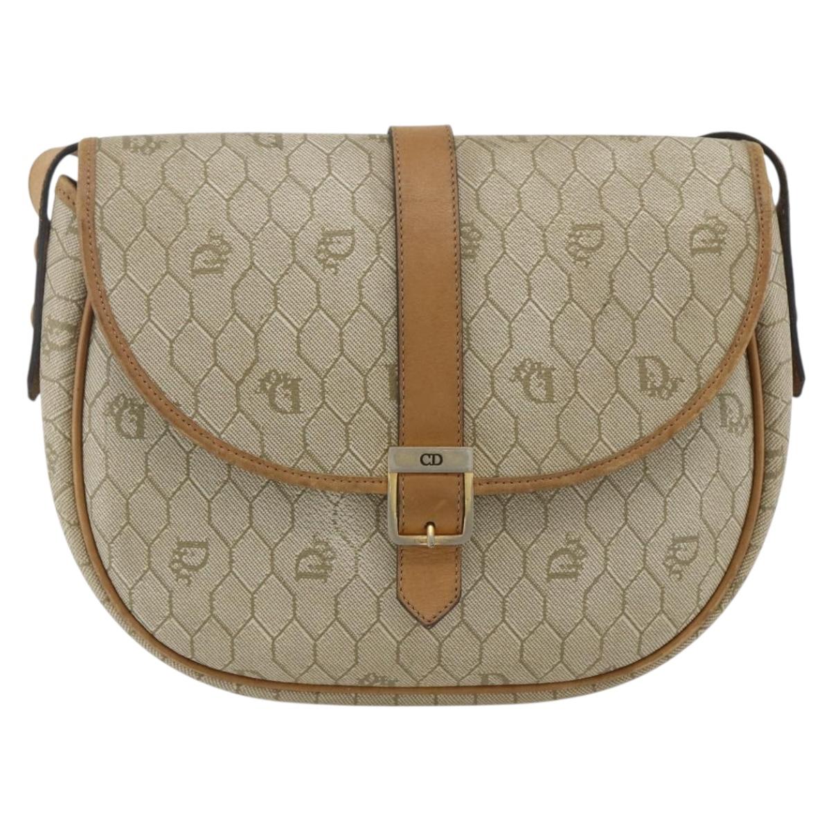 Christian Dior Honeycomb Canvas Shoulder Bag PVC Beige Gold Auth ka2888