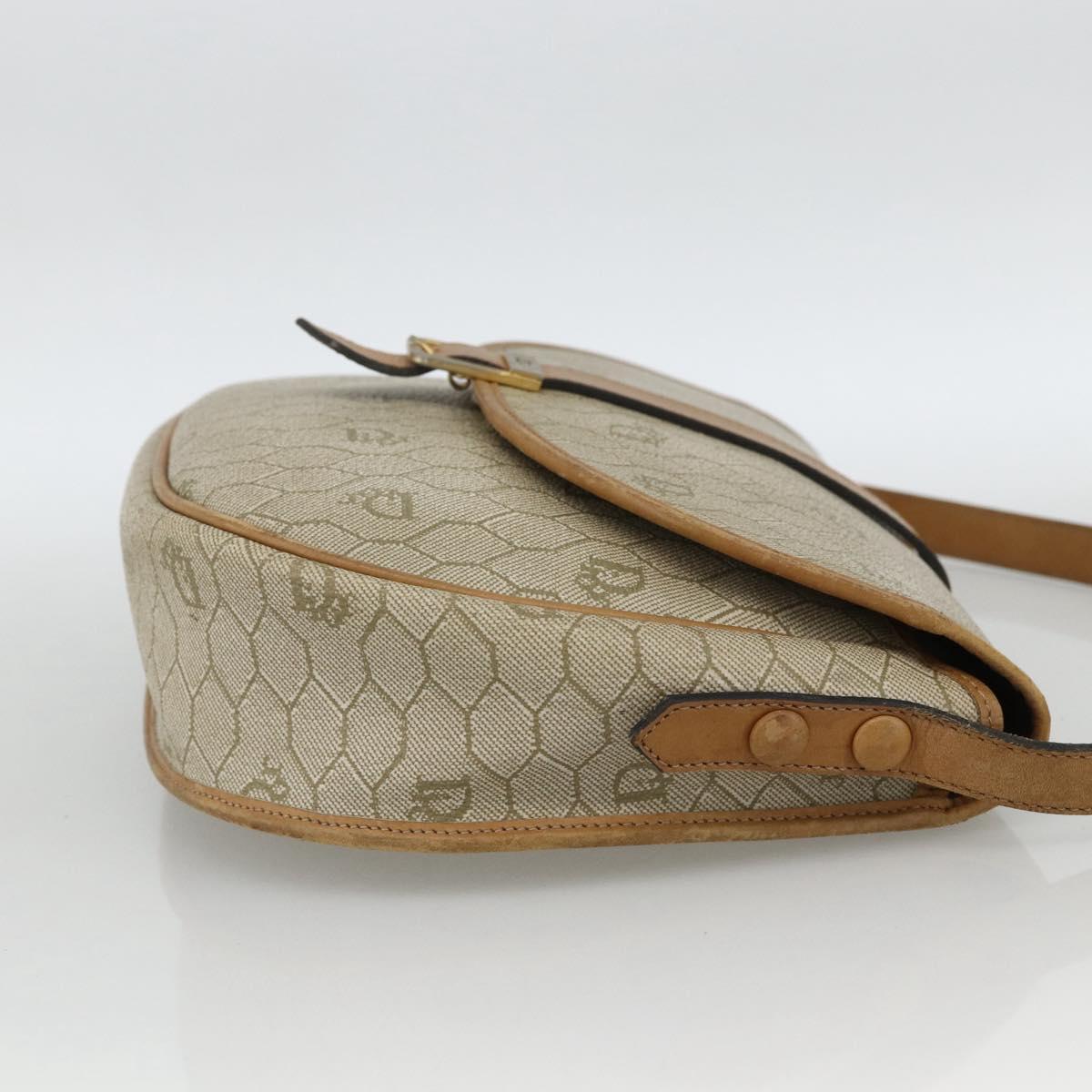 Christian Dior Honeycomb Canvas Shoulder Bag PVC Beige Gold Auth ka2888