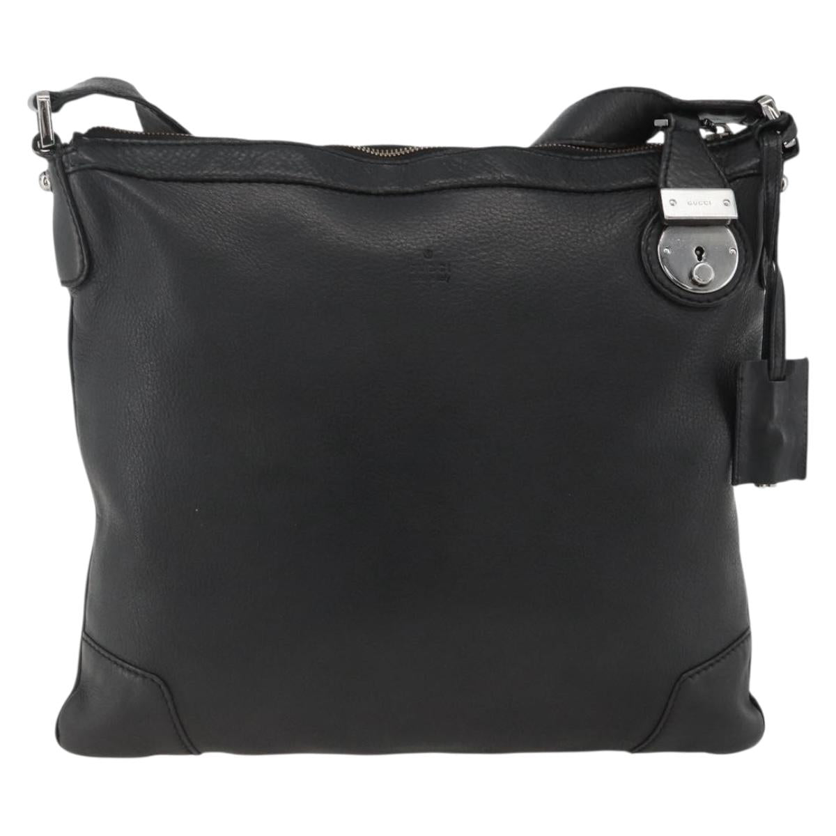 GUCCI Shoulder Bag Leather Black Silver 148476 Auth ka2890