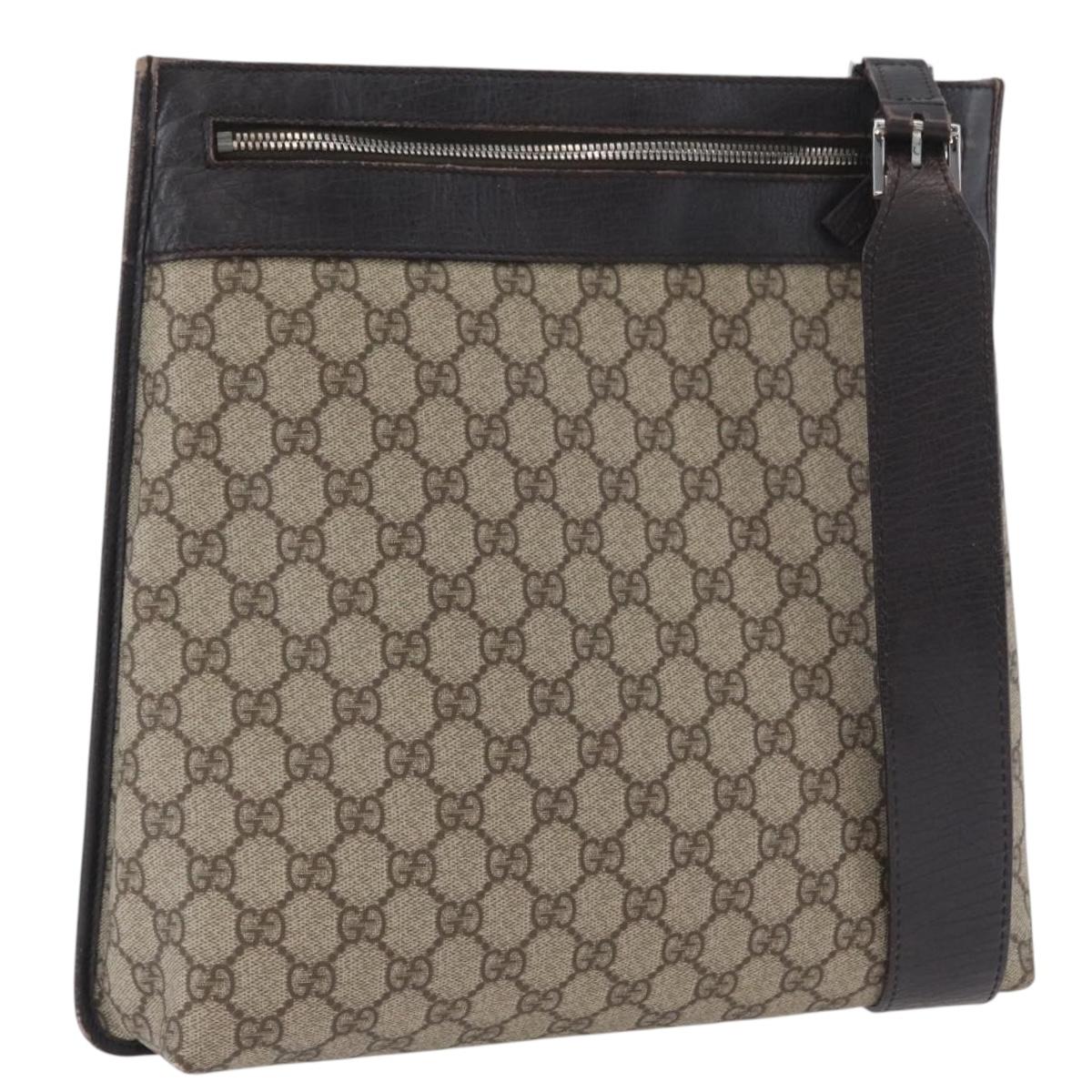 GUCCI GG Supreme Shoulder Bag PVC Beige Silver 92560 Auth ka2891