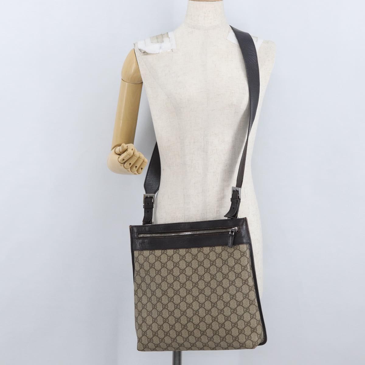 GUCCI GG Supreme Shoulder Bag PVC Beige Silver 92560 Auth ka2891