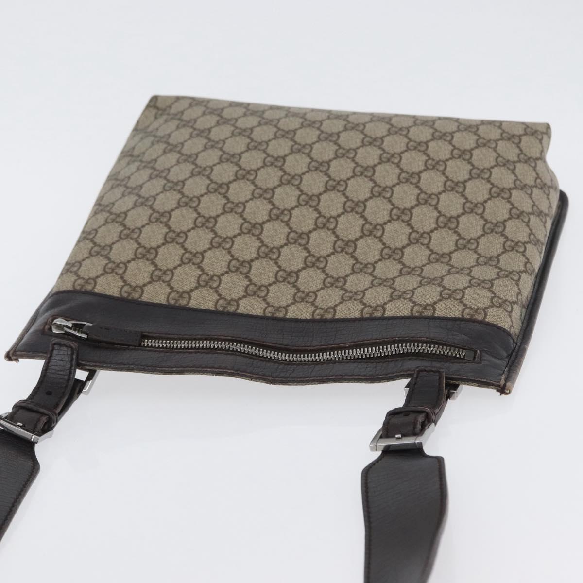 GUCCI GG Supreme Shoulder Bag PVC Beige Silver 92560 Auth ka2891