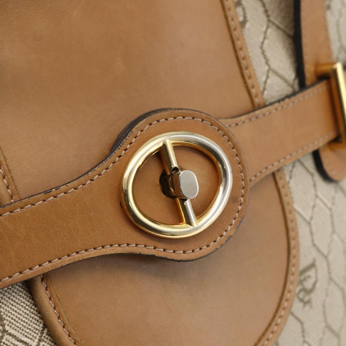 Christian Dior Honeycomb Canvas Shoulder Bag PVC Beige Gold Auth ka2895