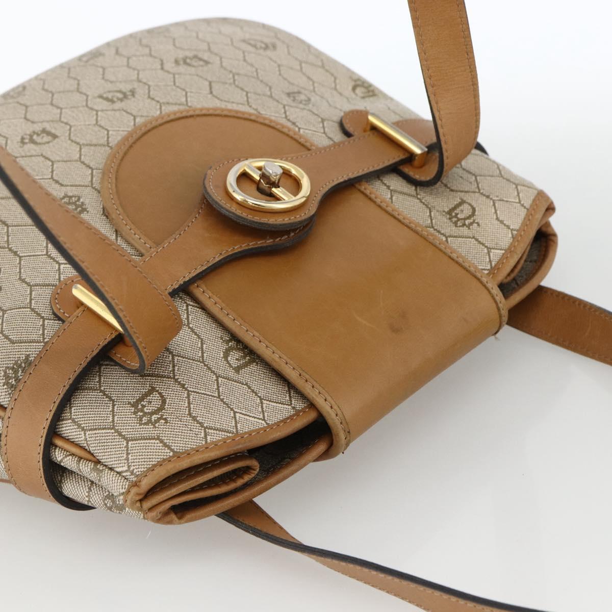 Christian Dior Honeycomb Canvas Shoulder Bag PVC Beige Gold Auth ka2895
