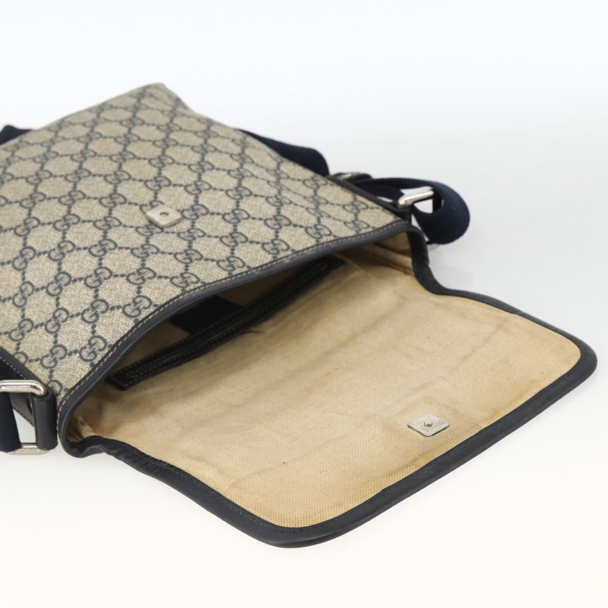 GUCCI GG Supreme Shoulder Bag PVC Navy Silver 223666 Auth ka2896