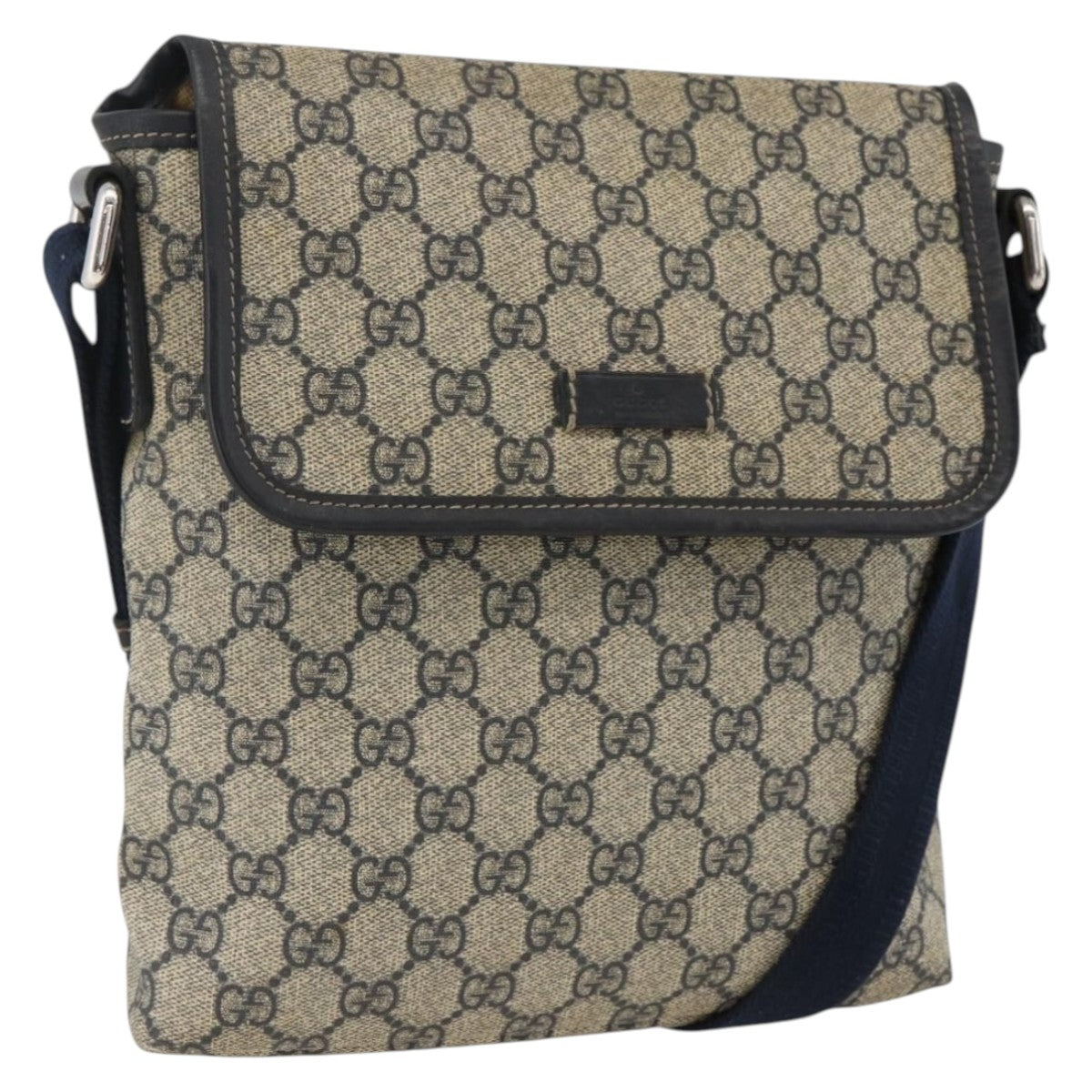 GUCCI GG Supreme Shoulder Bag PVC Navy Silver 223666 Auth ka2896