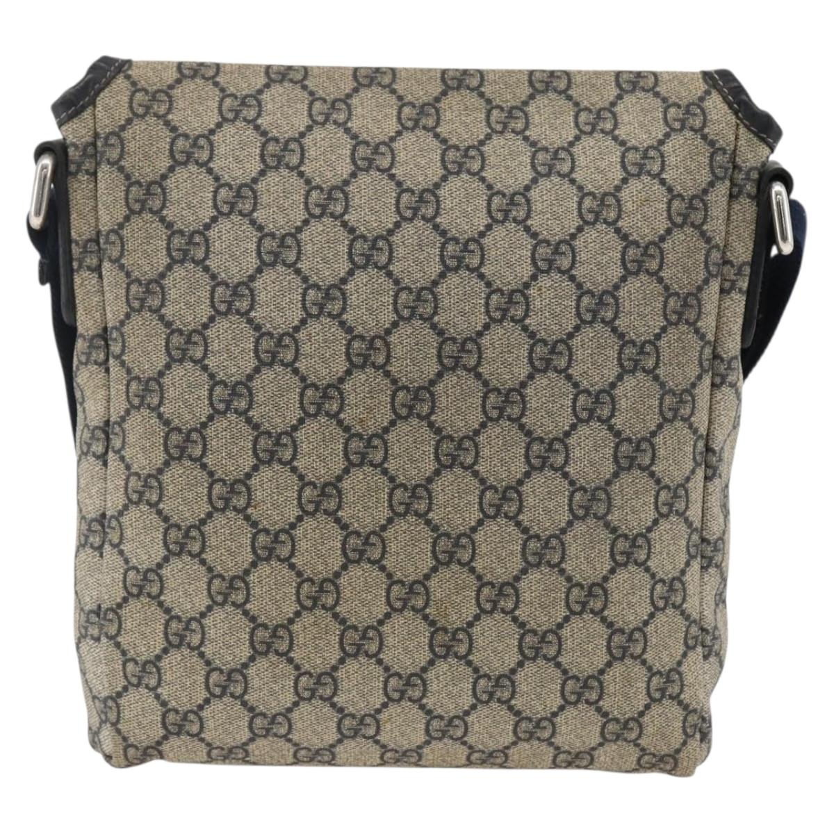 GUCCI GG Supreme Shoulder Bag PVC Navy Silver 223666 Auth ka2896