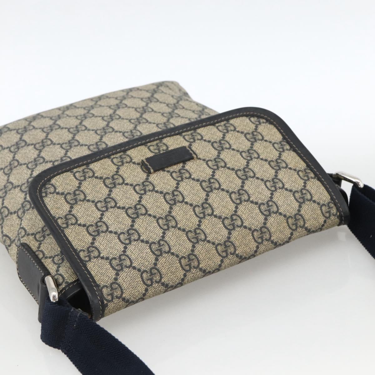 GUCCI GG Supreme Shoulder Bag PVC Navy Silver 223666 Auth ka2896