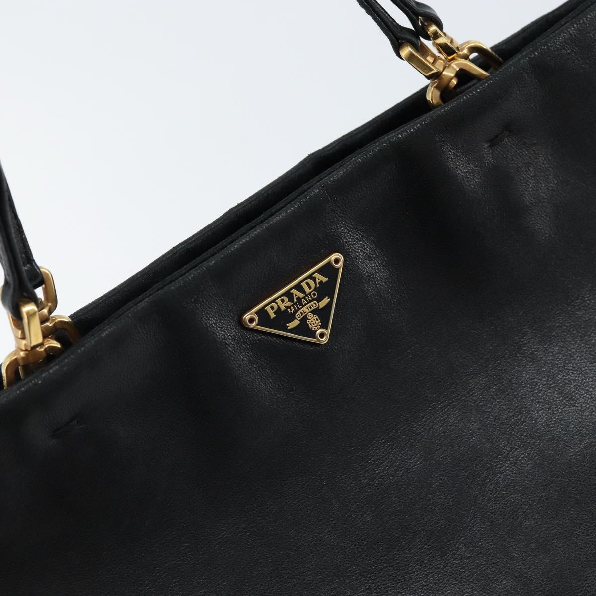 PRADA Hand Bag Leather Black Gold Auth ka2898A