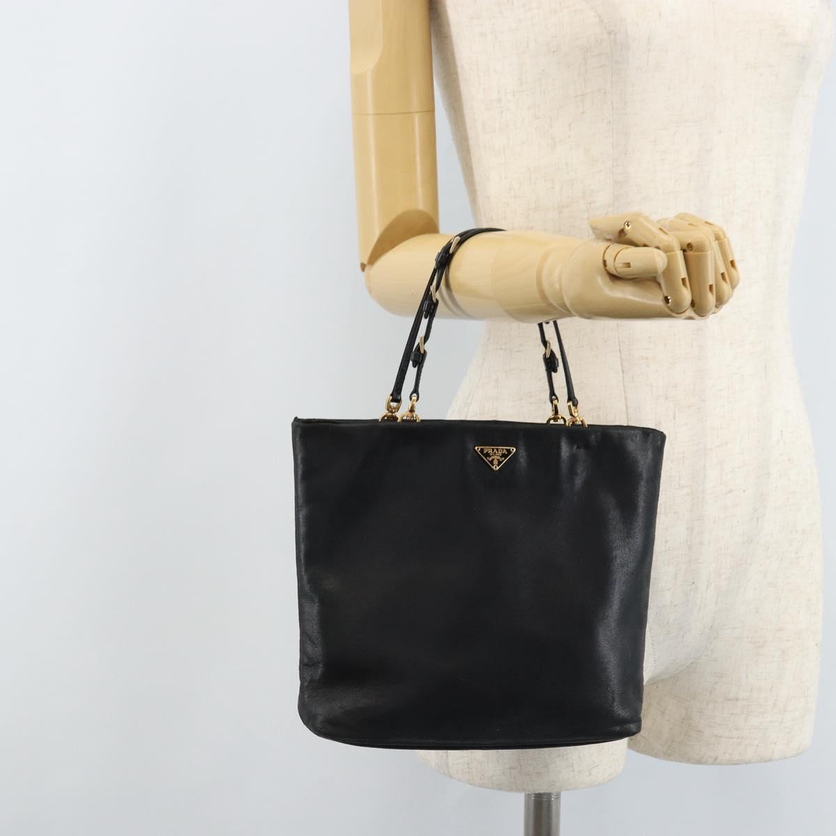 PRADA Hand Bag Leather Black Gold Auth ka2898A