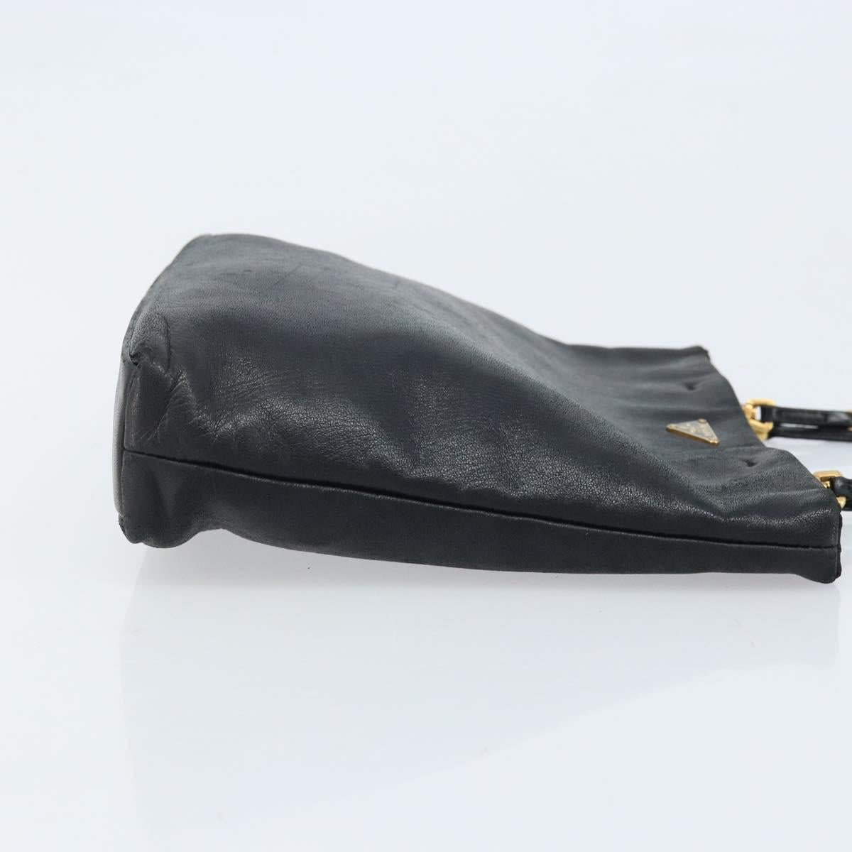 PRADA Hand Bag Leather Black Gold Auth ka2898A