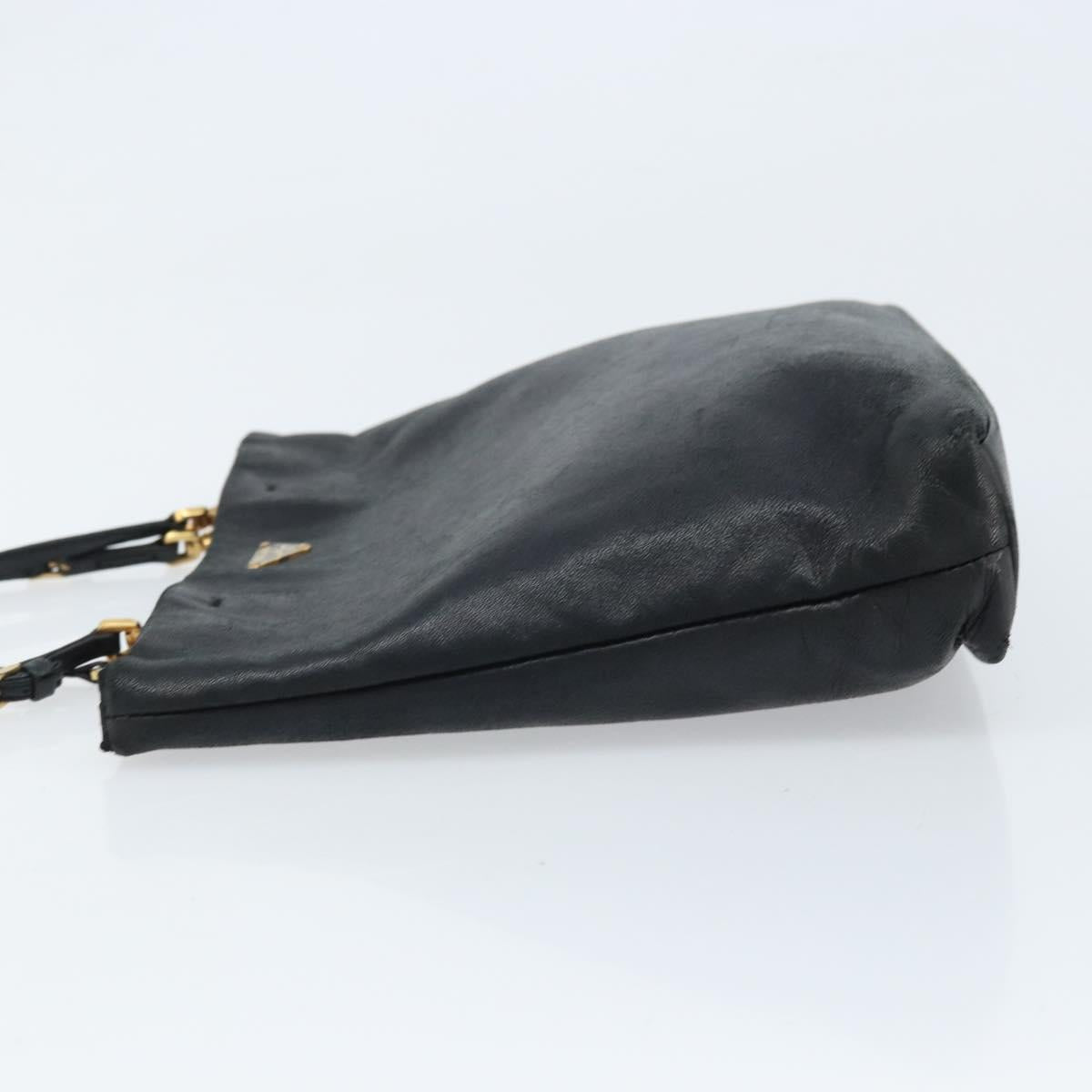 PRADA Hand Bag Leather Black Gold Auth ka2898A