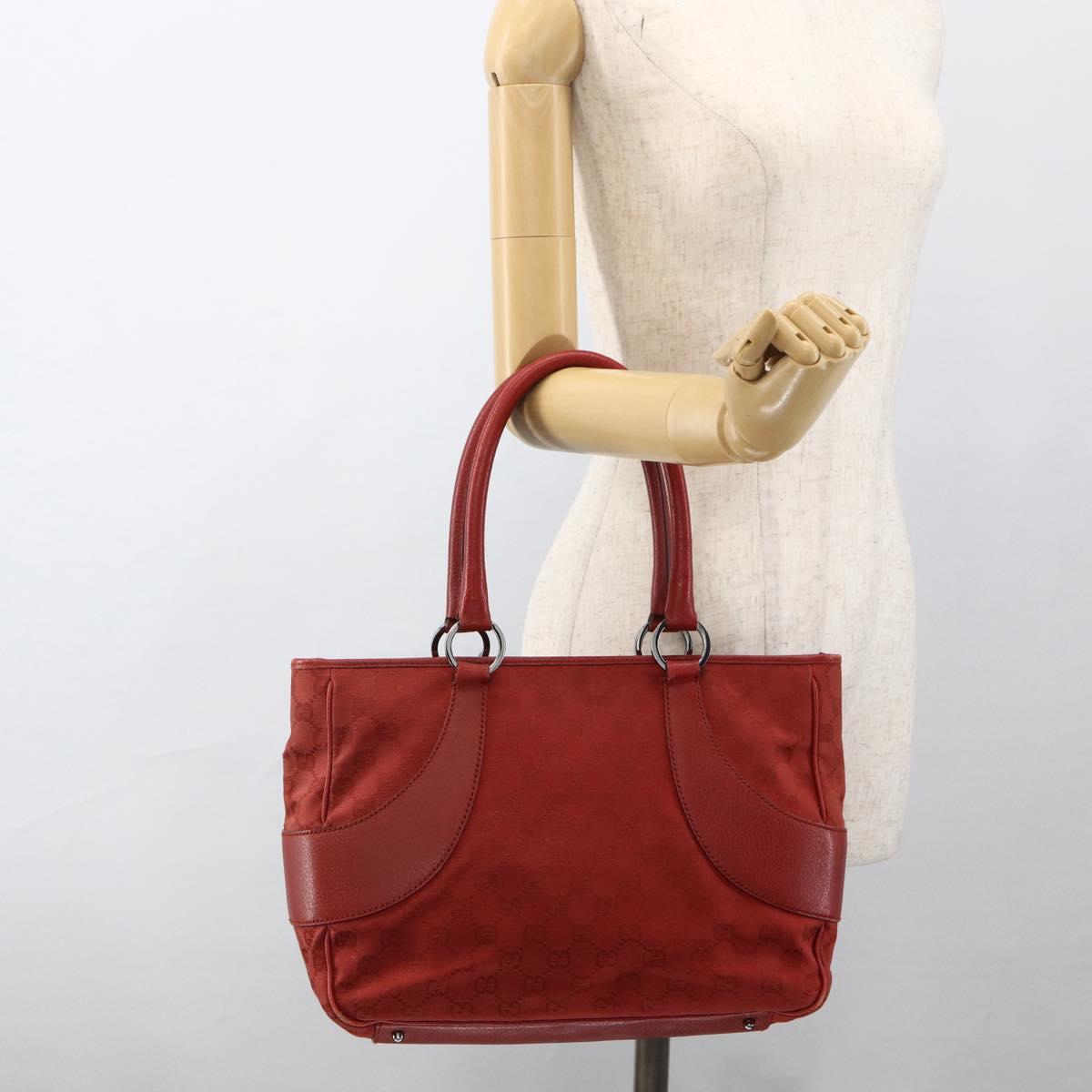 GUCCI GG Canvas Hand Bag Red Silver 113011 Auth ka2899