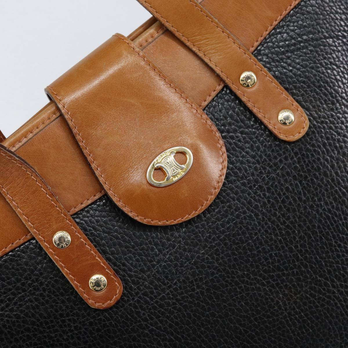CELINE Tote Bag Leather Black Gold Auth ka290