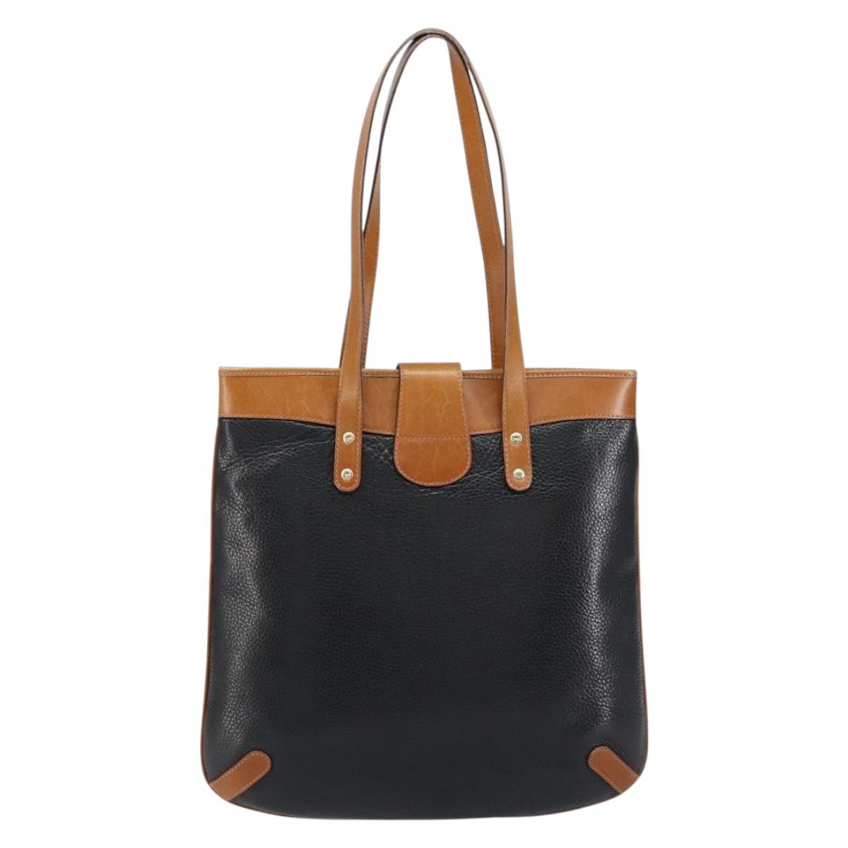 CELINE Tote Bag Leather Black Gold Auth ka290