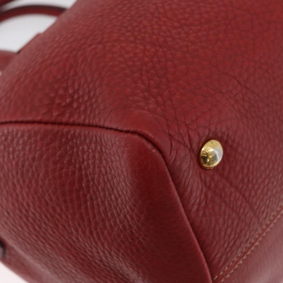 PRADA Hand Bag Leather 2way Red Gold Auth ka2905