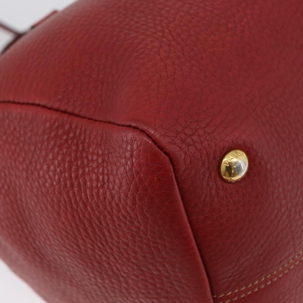 PRADA Hand Bag Leather 2way Red Gold Auth ka2905