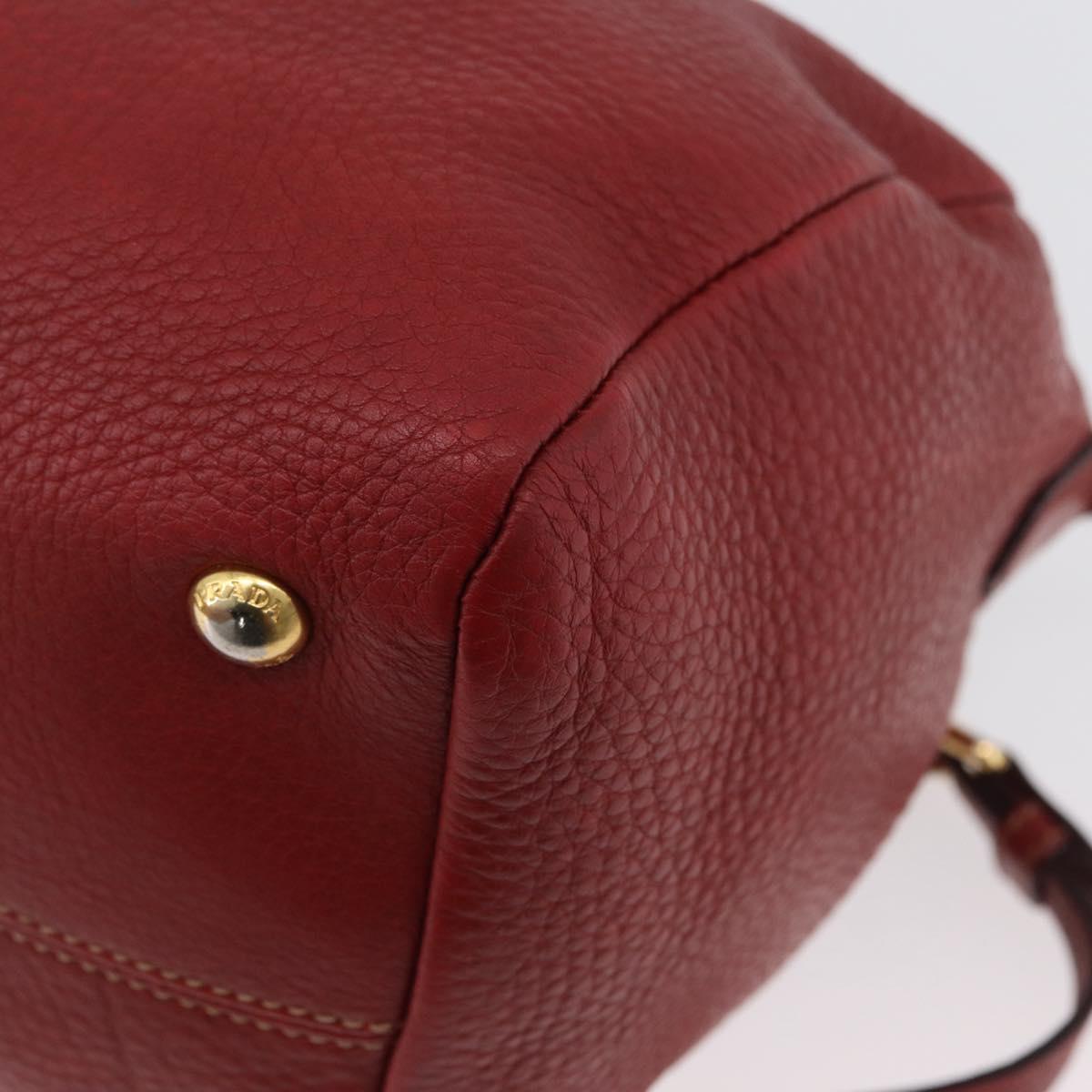 PRADA Hand Bag Leather 2way Red Gold Auth ka2905