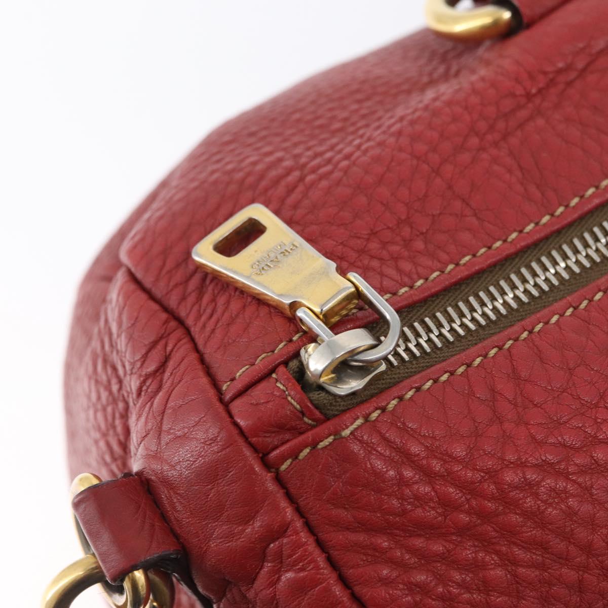 PRADA Hand Bag Leather 2way Red Gold Auth ka2905