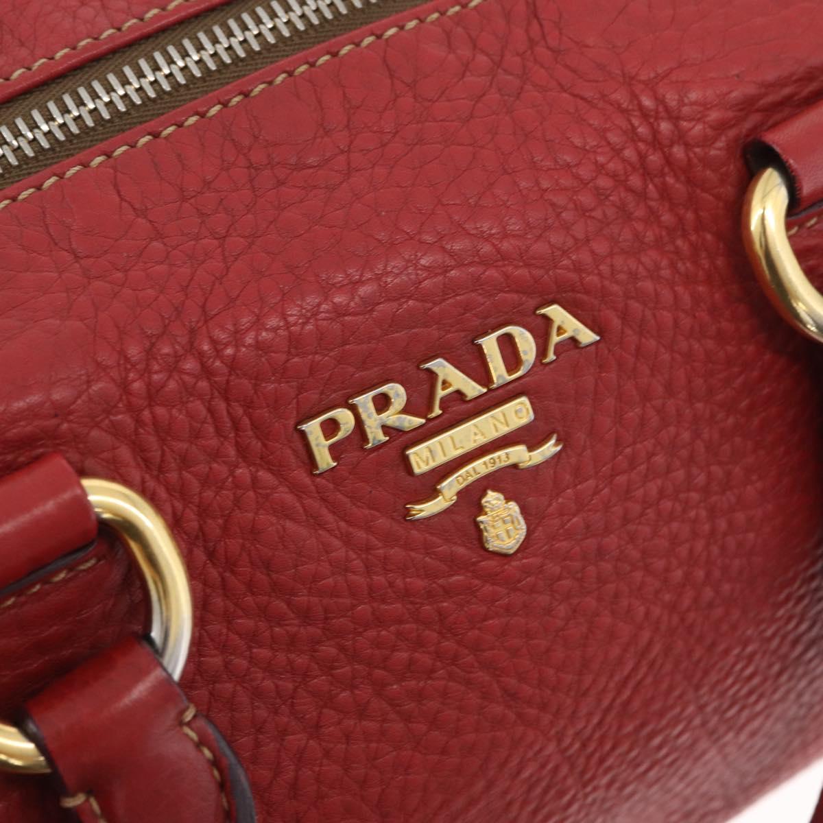 PRADA Hand Bag Leather 2way Red Gold Auth ka2905