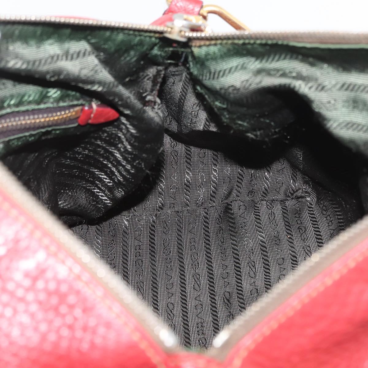 PRADA Hand Bag Leather 2way Red Gold Auth ka2905