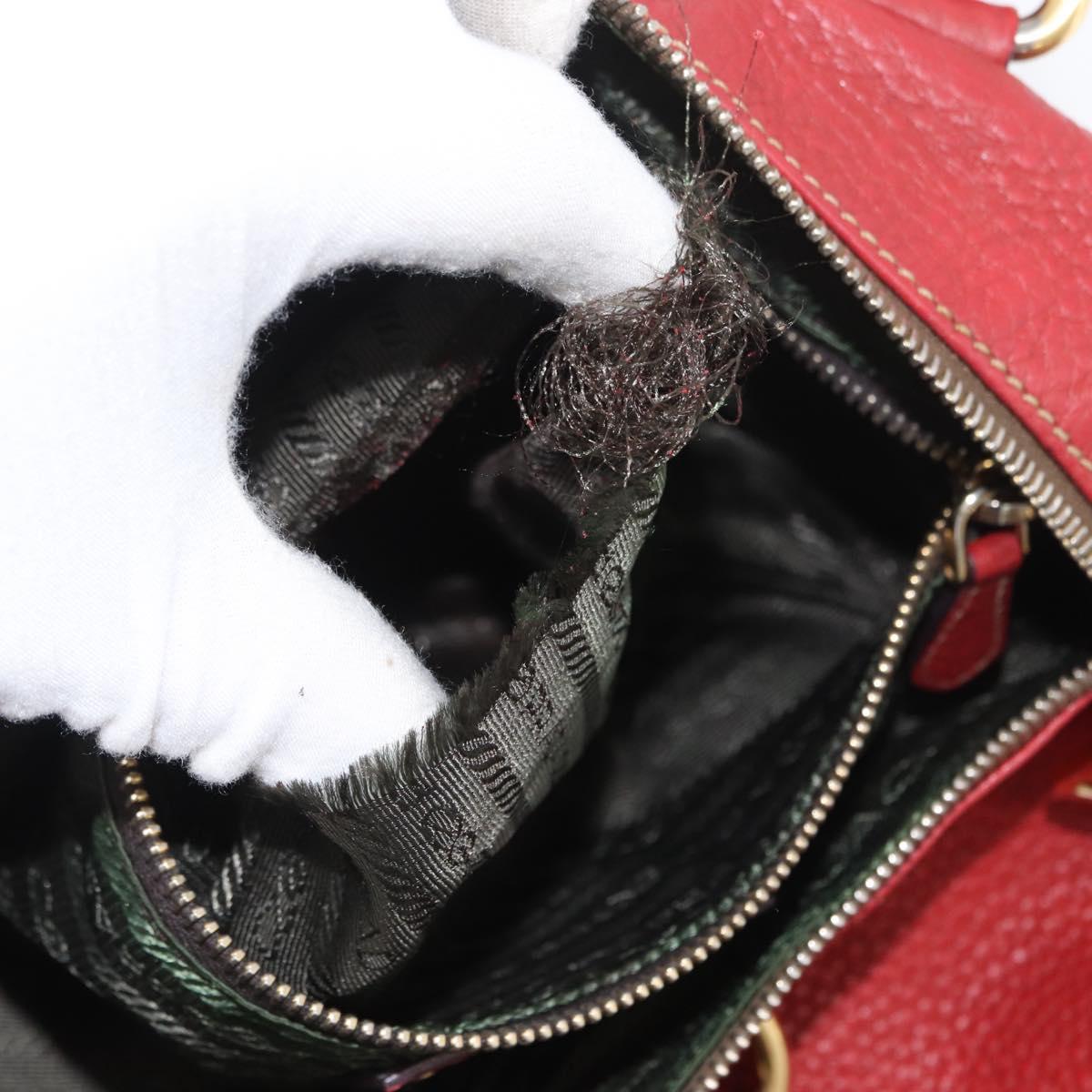 PRADA Hand Bag Leather 2way Red Gold Auth ka2905