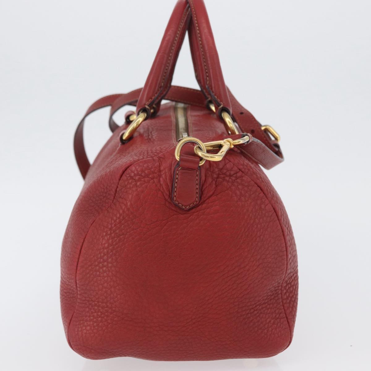 PRADA Hand Bag Leather 2way Red Gold Auth ka2905