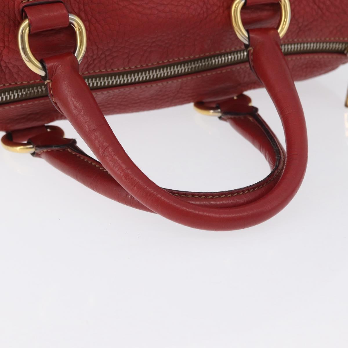 PRADA Hand Bag Leather 2way Red Gold Auth ka2905
