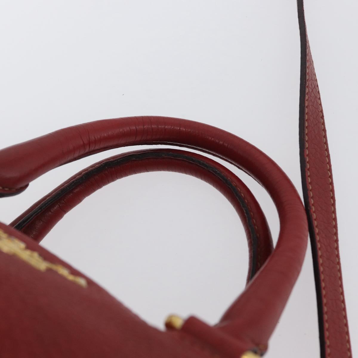 PRADA Hand Bag Leather 2way Red Gold Auth ka2905