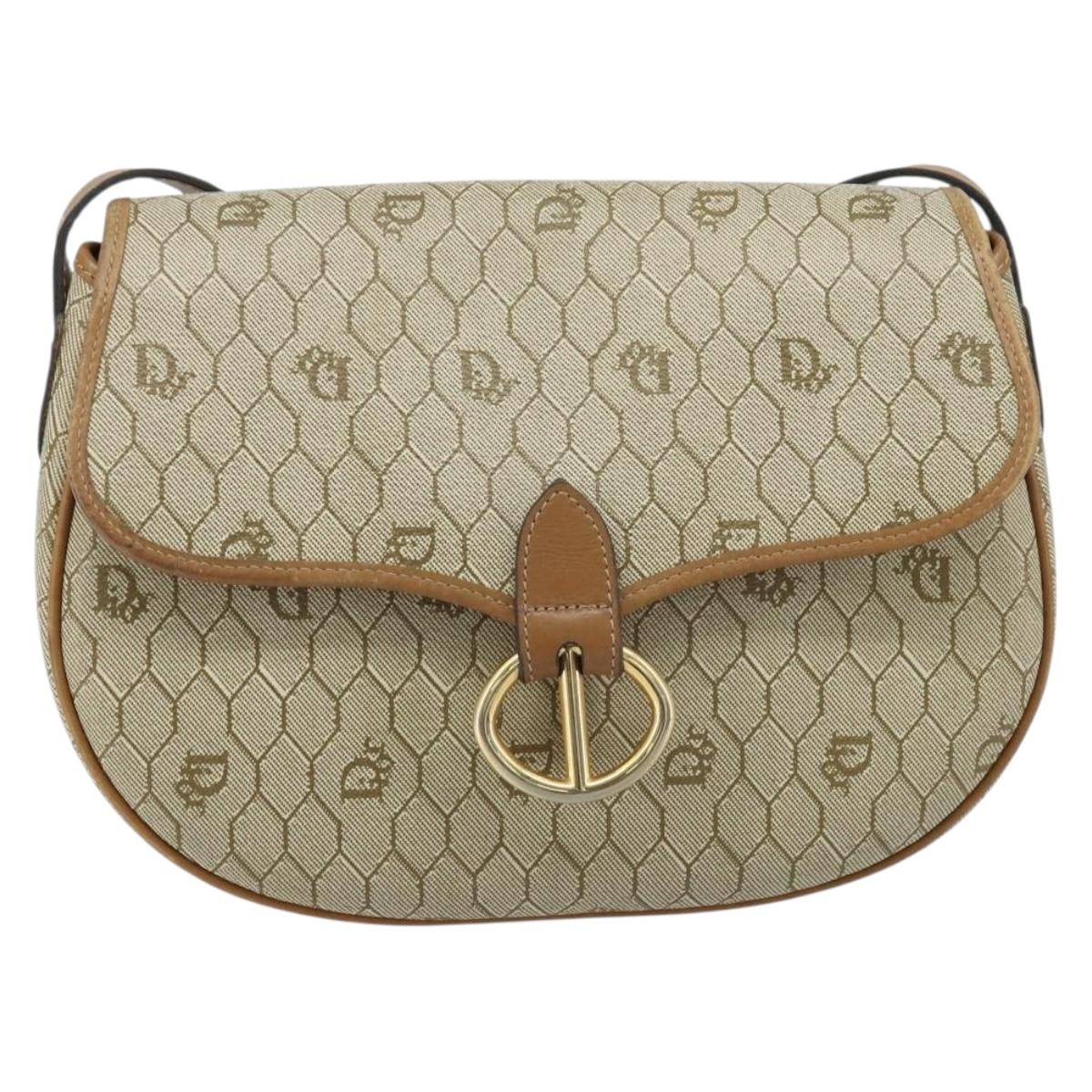 Christian Dior Honeycomb Canvas Shoulder Bag PVC Beige Gold Auth ka2907