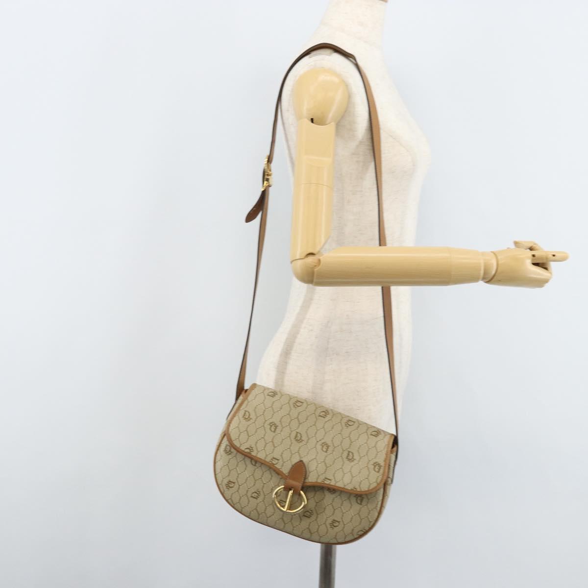 Christian Dior Honeycomb Canvas Shoulder Bag PVC Beige Gold Auth ka2907