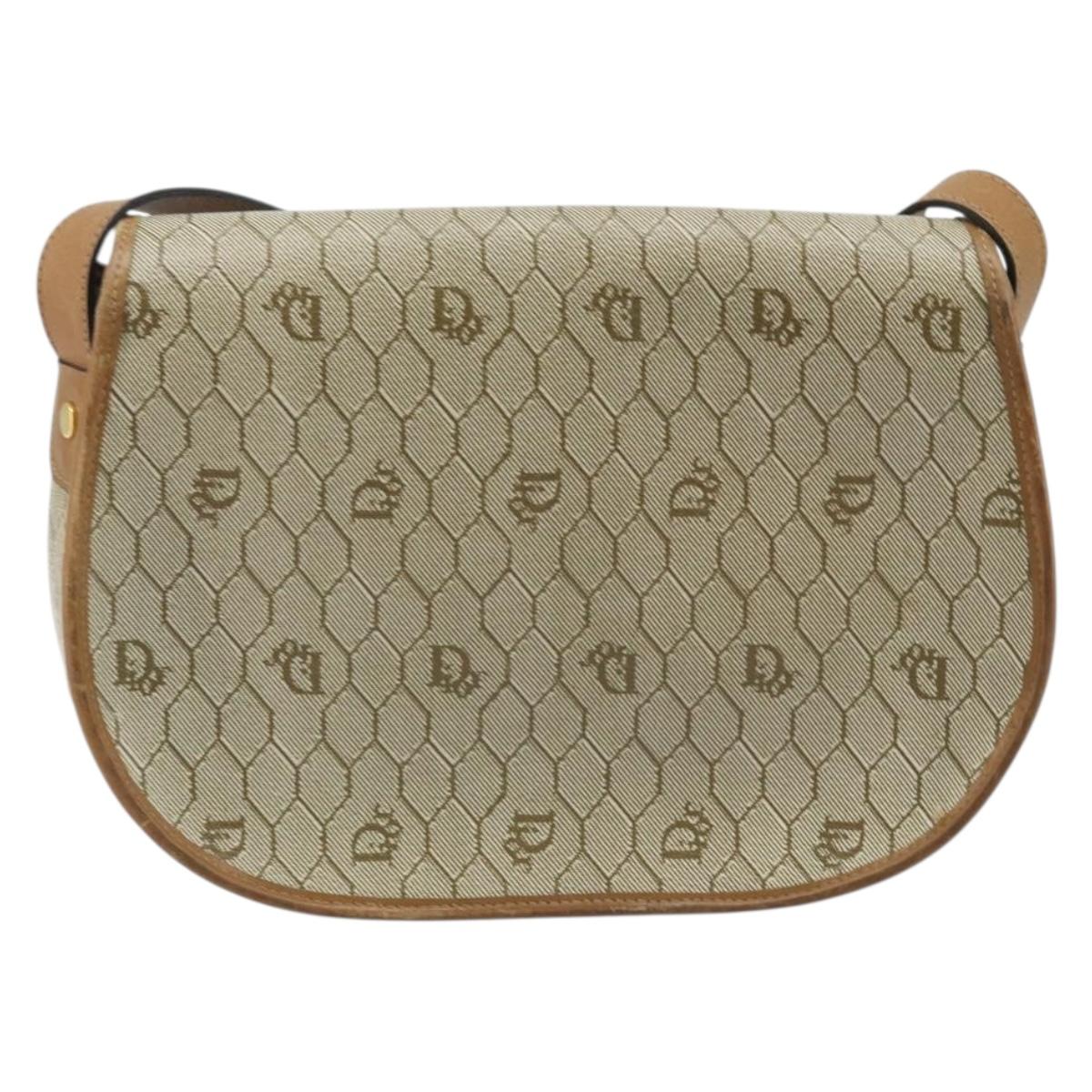 Christian Dior Honeycomb Canvas Shoulder Bag PVC Beige Gold Auth ka2907