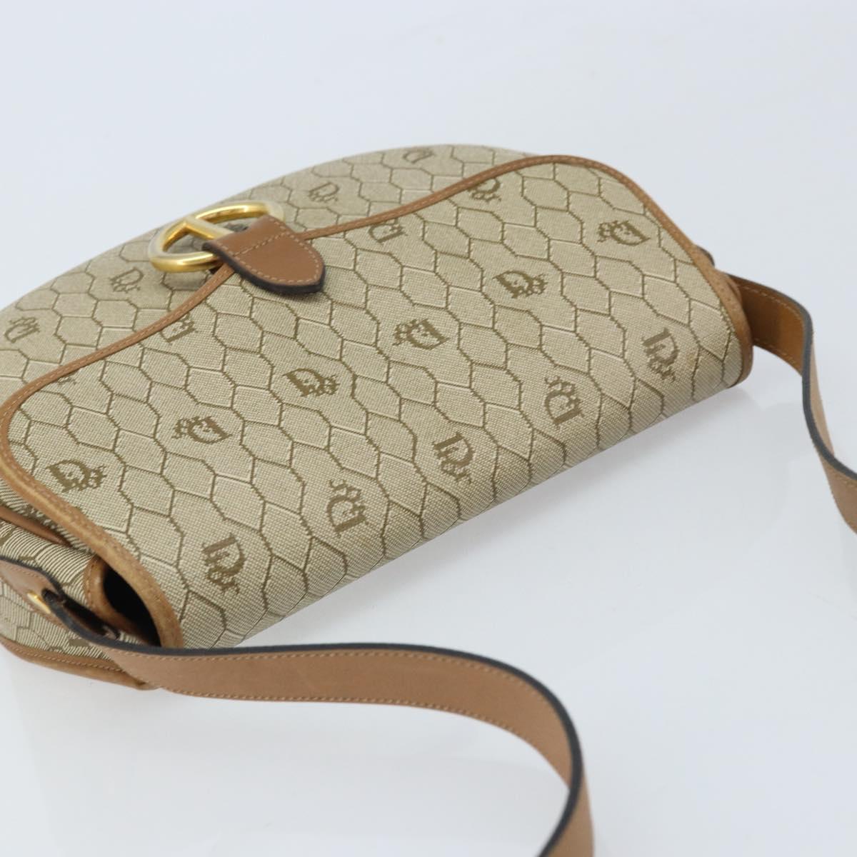 Christian Dior Honeycomb Canvas Shoulder Bag PVC Beige Gold Auth ka2907