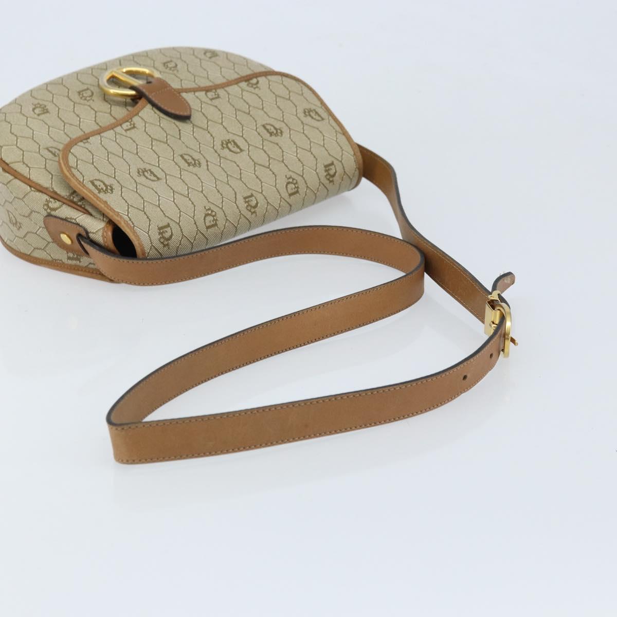 Christian Dior Honeycomb Canvas Shoulder Bag PVC Beige Gold Auth ka2907