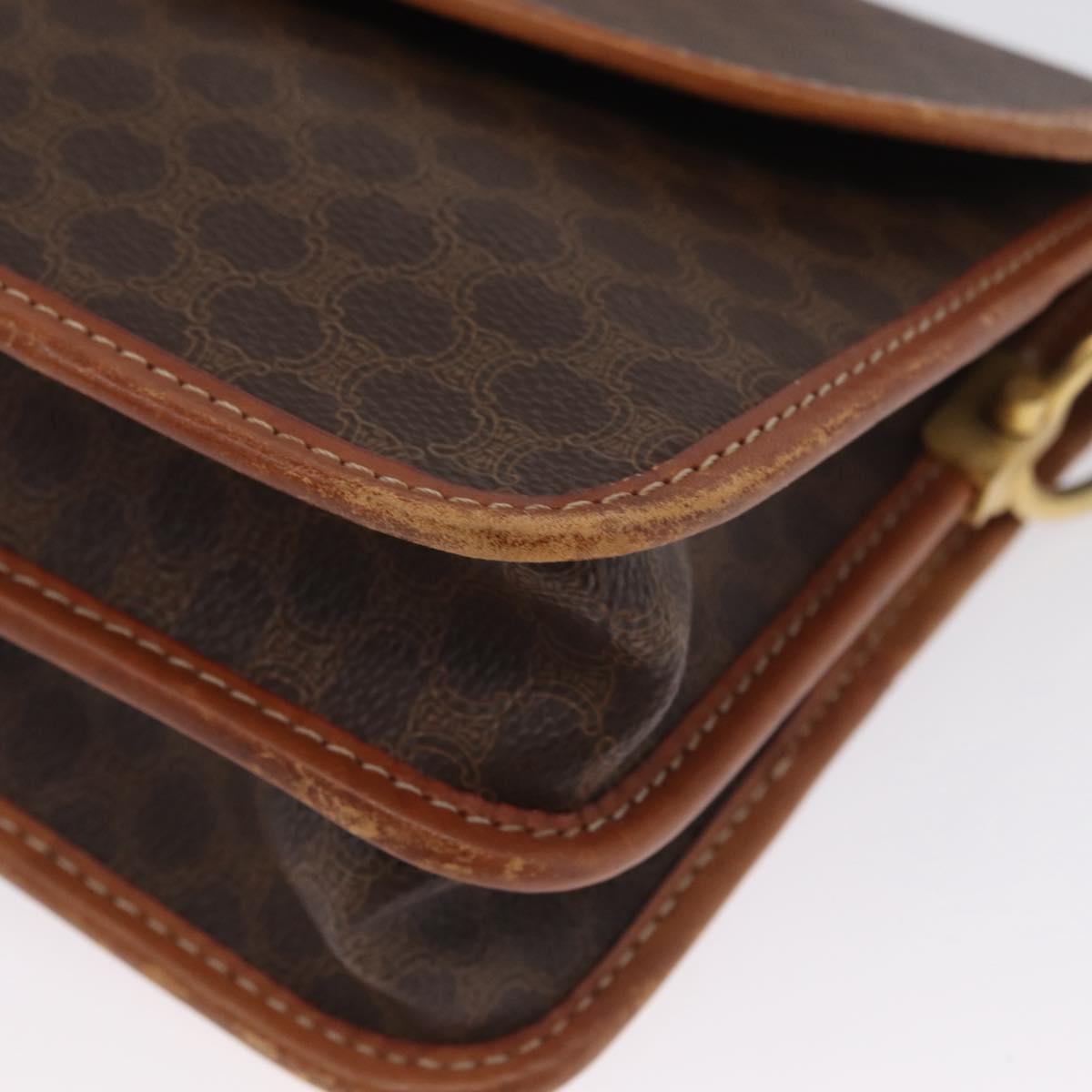 CELINE Macadam Canvas Shoulder Bag PVC Leather Brown Gold Auth ka2908
