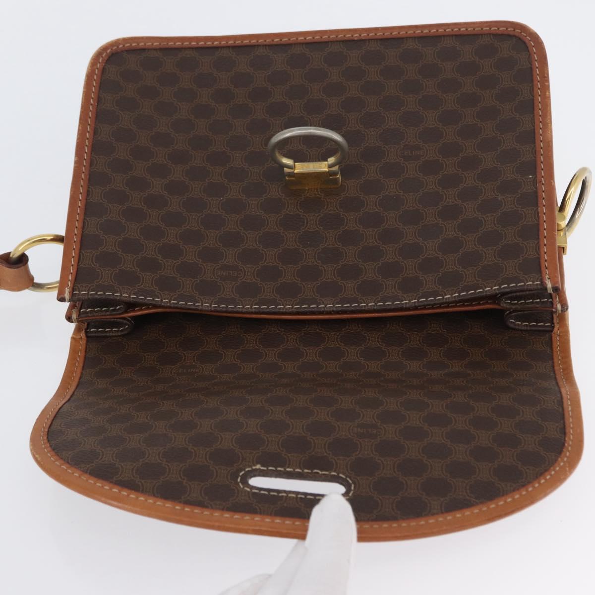 CELINE Macadam Canvas Shoulder Bag PVC Leather Brown Gold Auth ka2908