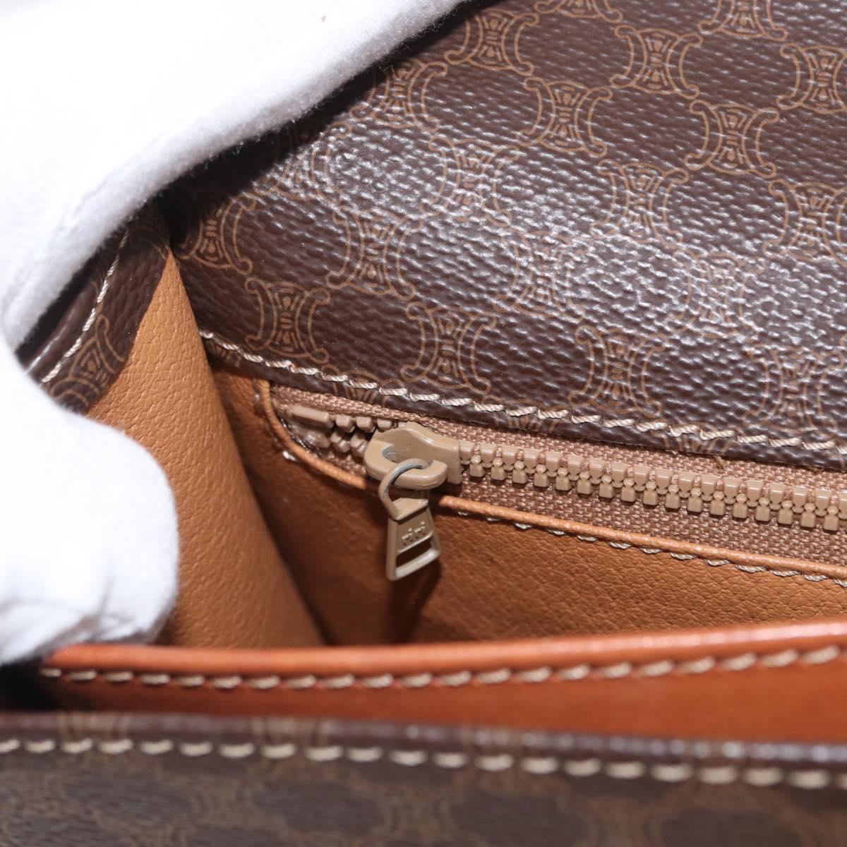 CELINE Macadam Canvas Shoulder Bag PVC Leather Brown Gold Auth ka2908
