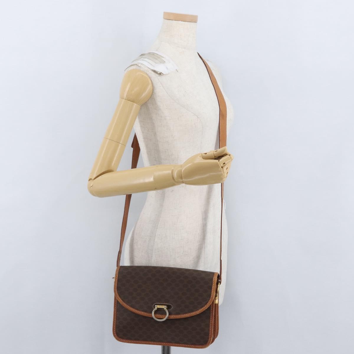 CELINE Macadam Canvas Shoulder Bag PVC Leather Brown Gold Auth ka2908