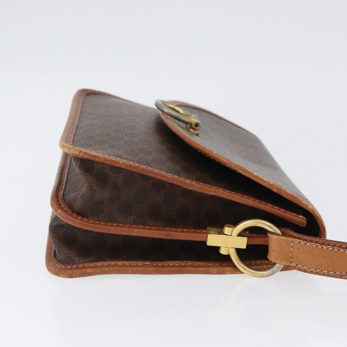 CELINE Macadam Canvas Shoulder Bag PVC Leather Brown Gold Auth ka2908