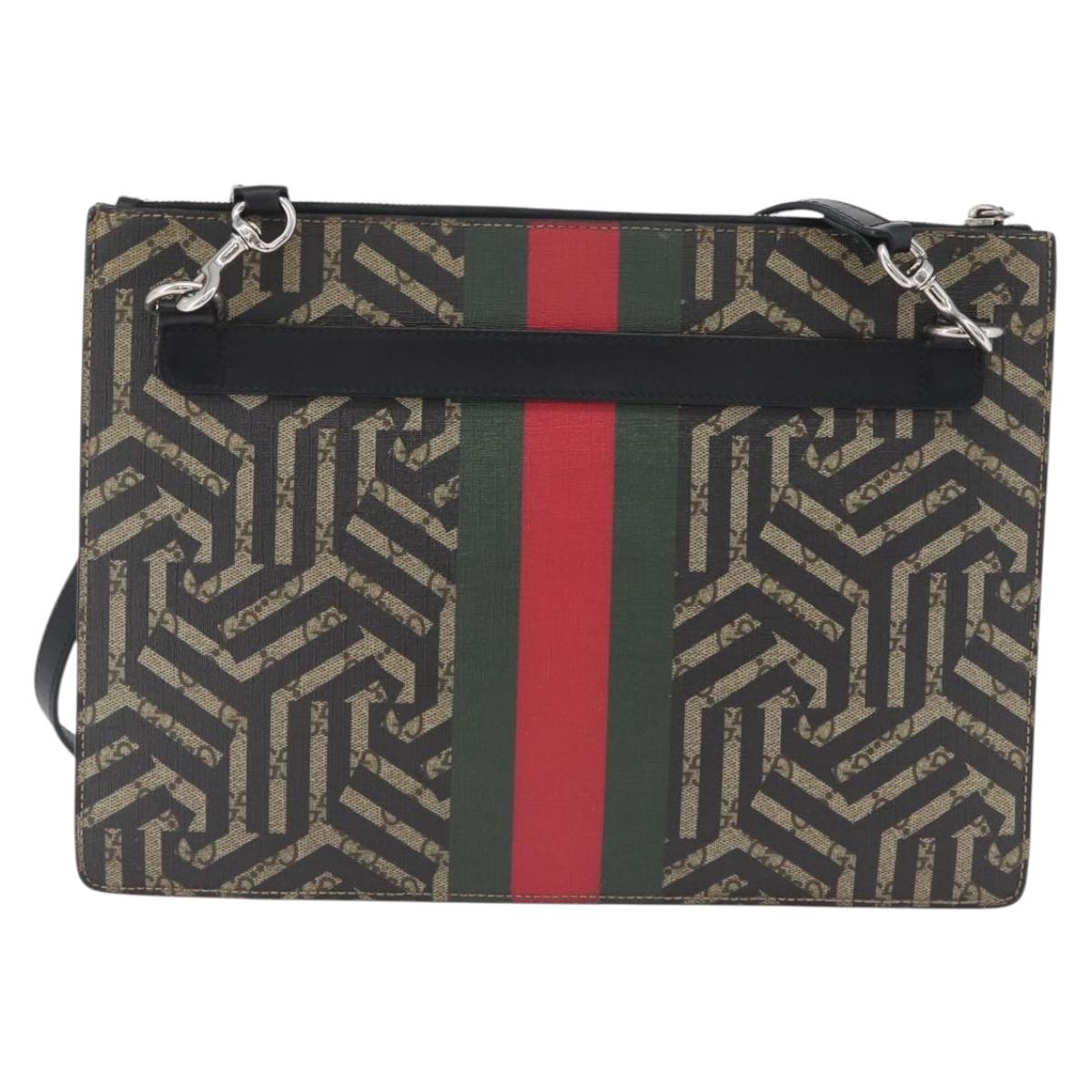 GUCCI GG Caleido Web Sherry Line Bag PVC Beige Silver 429004 Auth ka2910