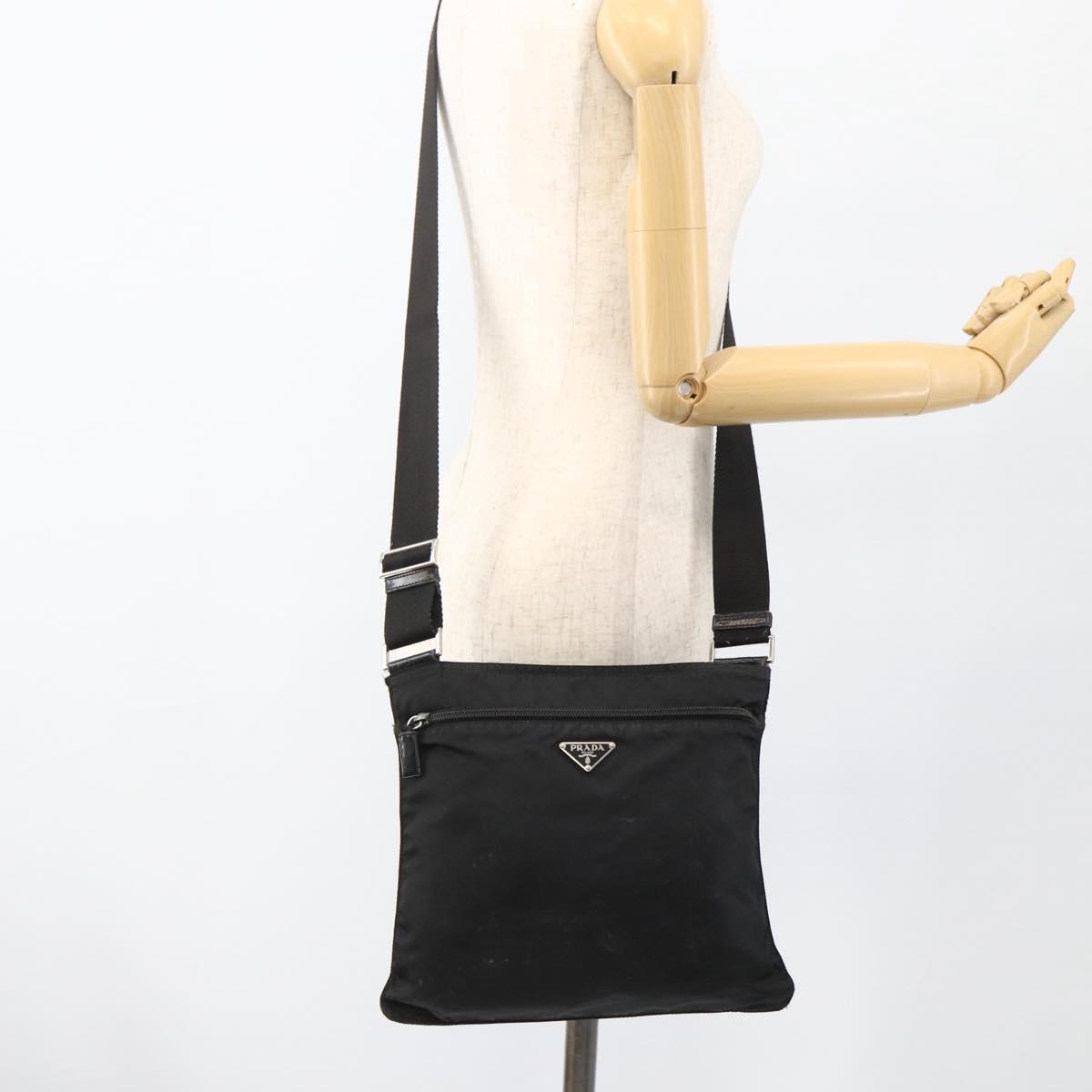PRADA Shoulder Bag Nylon Black Silver Auth ka2916