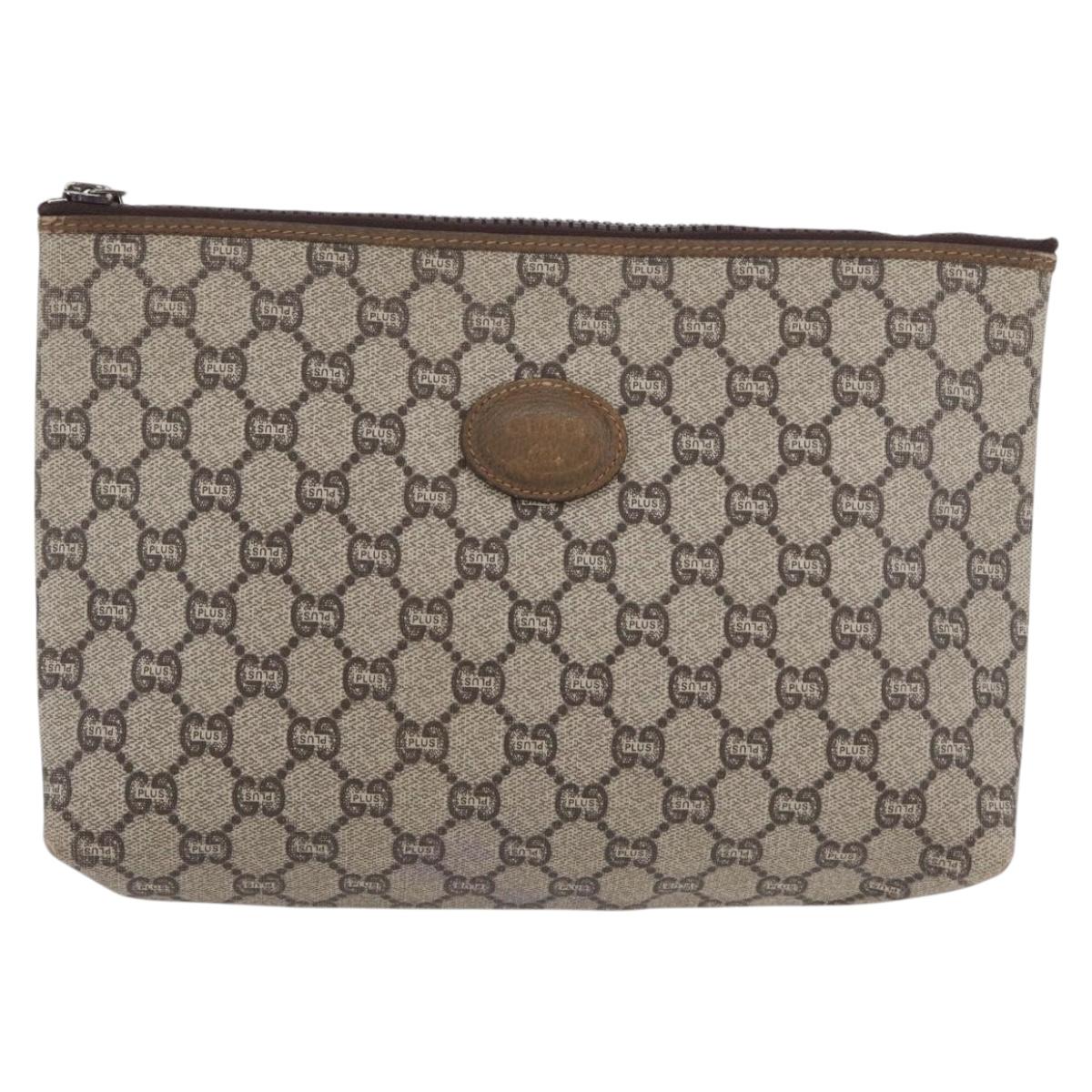 GUCCI GG Plus Supreme Clutch Bag PVC Beige Auth ka2920